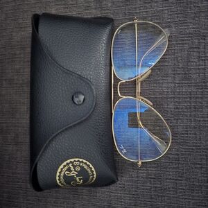 Ray-Ban Gold Aviator Sunglasses with Blue Lenses